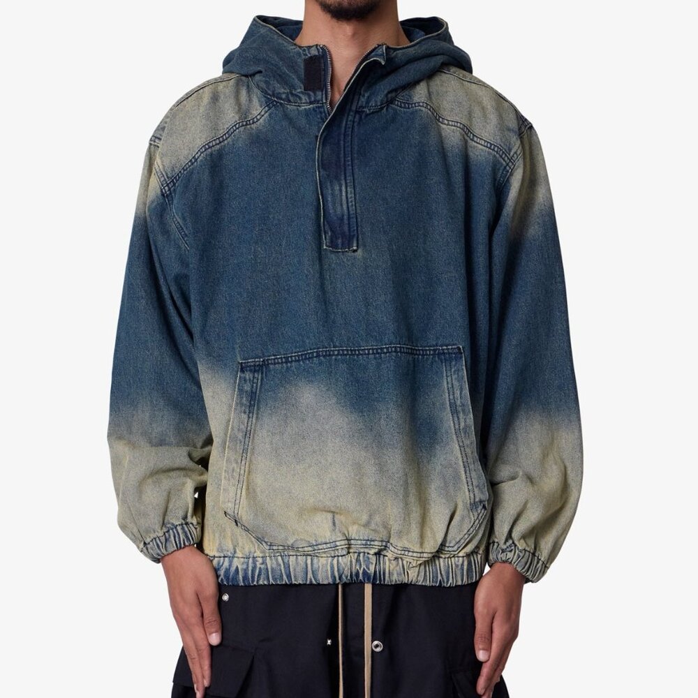 mnml Sludge Denim Quarter Zip Jacket - Blue/Green Size MBlue/Green / M